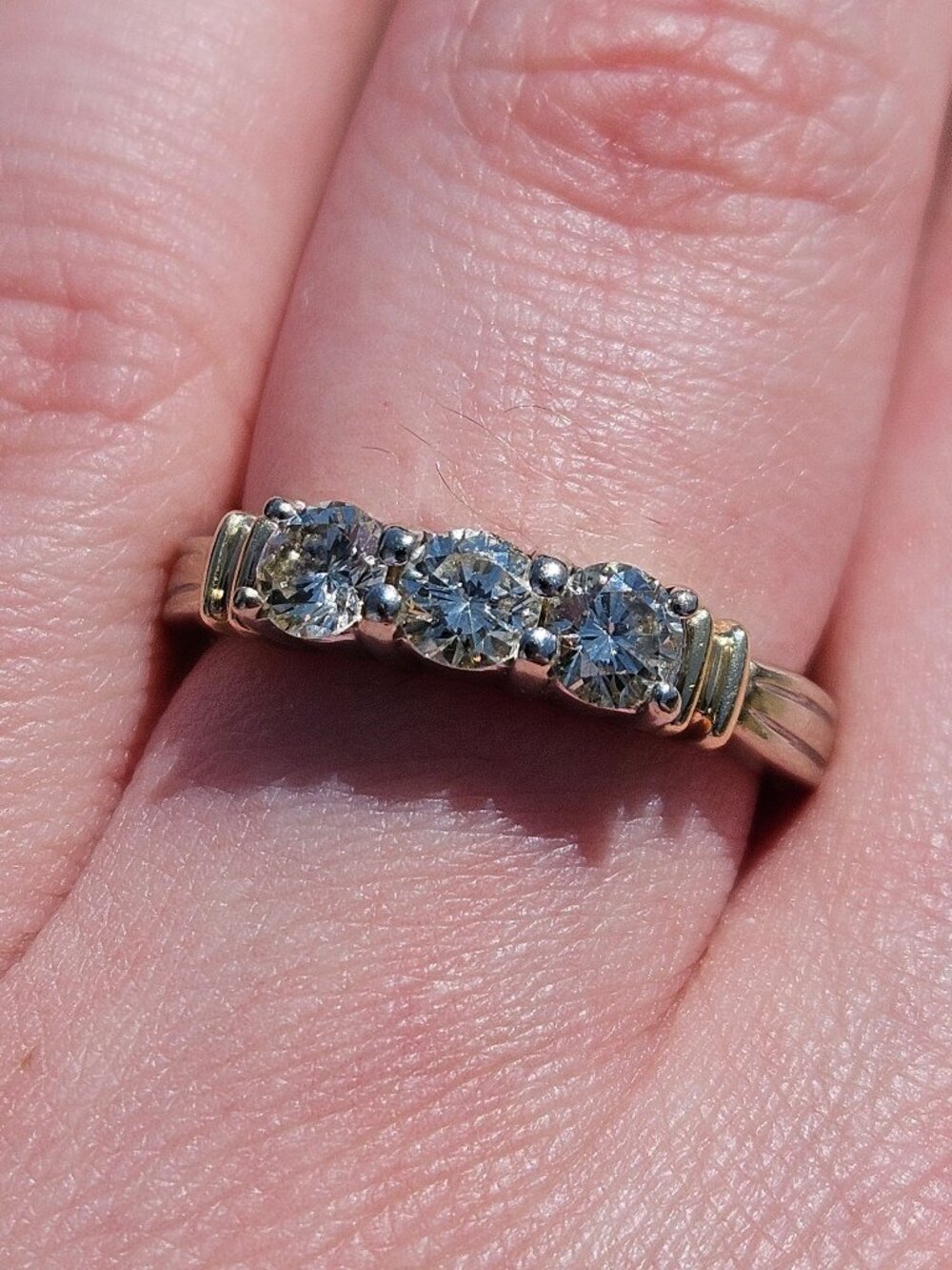 PrimeStyle 14K White Gold 3 Stone Diamond Wedding Band Ring 0.70TCW Size 7.5